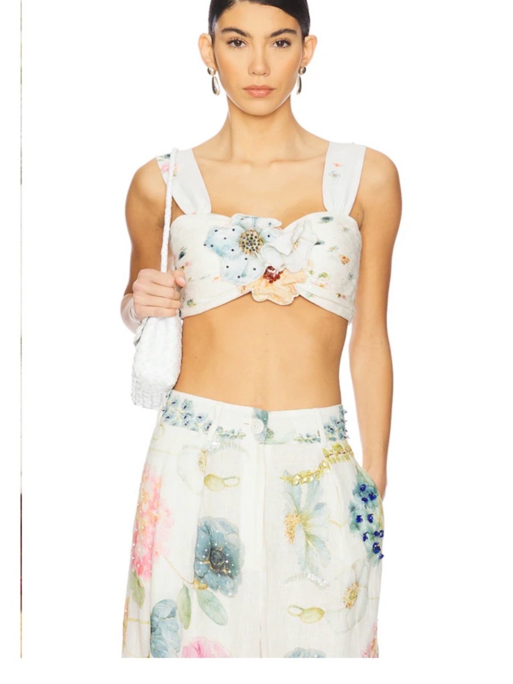 NWT LA FUORI Blossom Belle Pleated Crop Top in Pink Multi Floral Size S